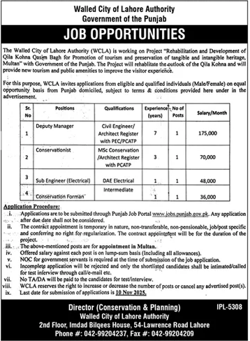 Walled City Lahore Authority Jobs